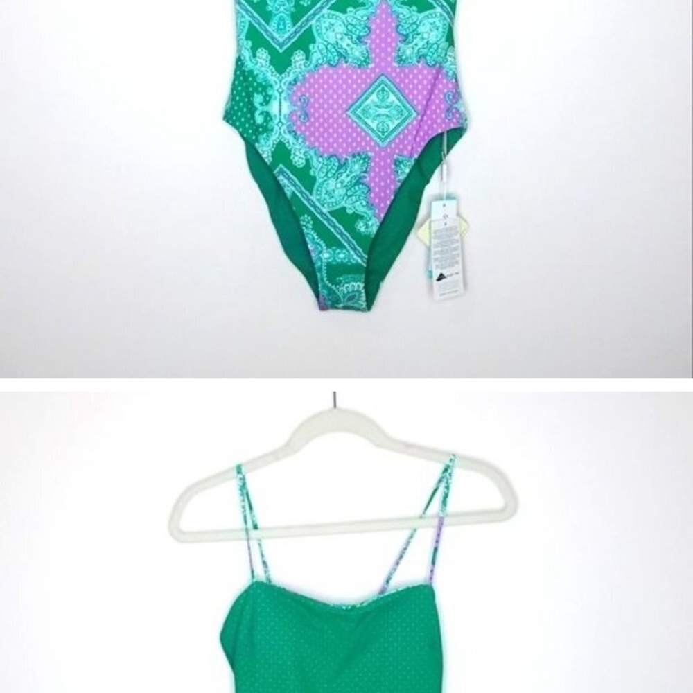 Seafolly Bandana Bay Tube one-piece size 8 green purple NWT